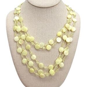 Vintage Mother of Pearl MOP Shell Disc Multi Strand Beaded Statement Necklace